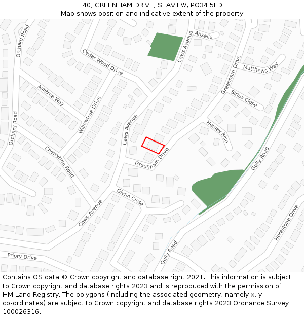 40, GREENHAM DRIVE, SEAVIEW, PO34 5LD: Location map and indicative extent of plot