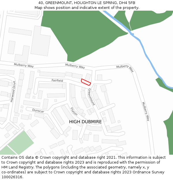 40, GREENMOUNT, HOUGHTON LE SPRING, DH4 5FB: Location map and indicative extent of plot