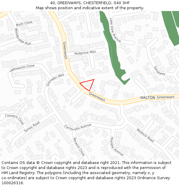 40, GREENWAYS, CHESTERFIELD, S40 3HF: Location map and indicative extent of plot