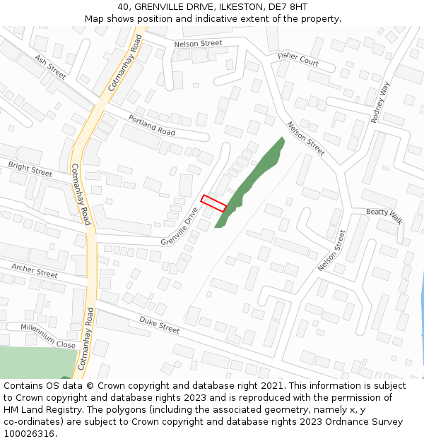 40, GRENVILLE DRIVE, ILKESTON, DE7 8HT: Location map and indicative extent of plot