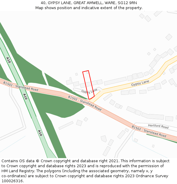 40, GYPSY LANE, GREAT AMWELL, WARE, SG12 9RN: Location map and indicative extent of plot