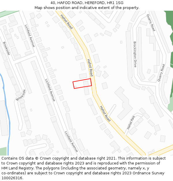 40, HAFOD ROAD, HEREFORD, HR1 1SG: Location map and indicative extent of plot