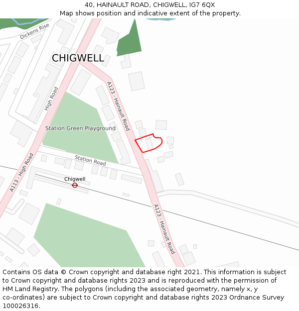 40, HAINAULT ROAD, CHIGWELL, IG7 6QX: Location map and indicative extent of plot