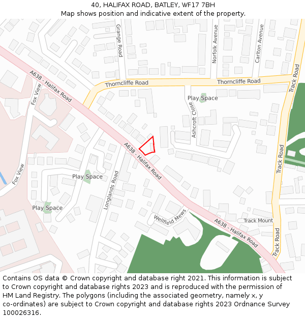 40, HALIFAX ROAD, BATLEY, WF17 7BH: Location map and indicative extent of plot