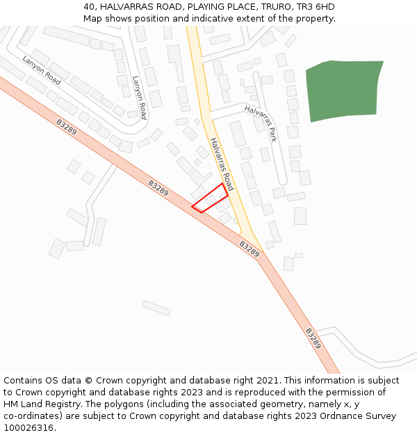 40, HALVARRAS ROAD, PLAYING PLACE, TRURO, TR3 6HD: Location map and indicative extent of plot