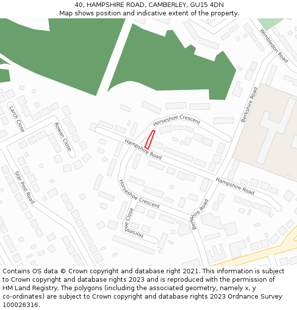 40, HAMPSHIRE ROAD, CAMBERLEY, GU15 4DN: Location map and indicative extent of plot