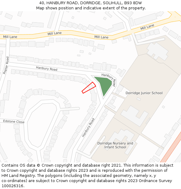 40, HANBURY ROAD, DORRIDGE, SOLIHULL, B93 8DW: Location map and indicative extent of plot