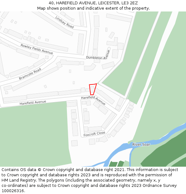 40, HAREFIELD AVENUE, LEICESTER, LE3 2EZ: Location map and indicative extent of plot