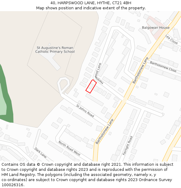 40, HARPSWOOD LANE, HYTHE, CT21 4BH: Location map and indicative extent of plot
