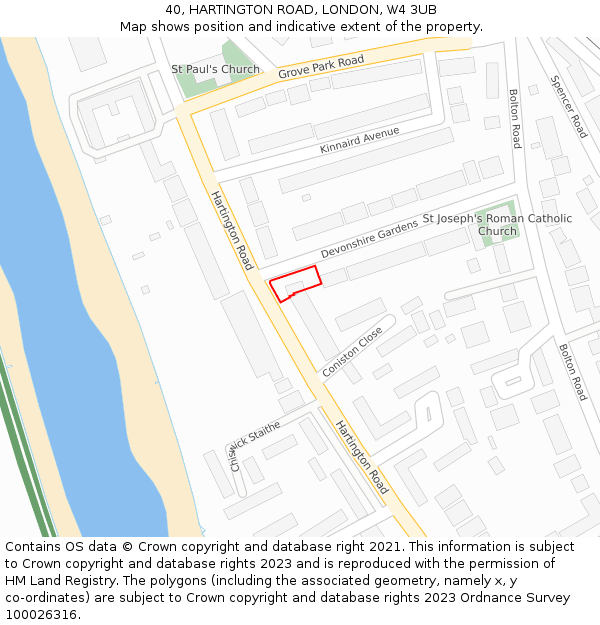40, HARTINGTON ROAD, LONDON, W4 3UB: Location map and indicative extent of plot