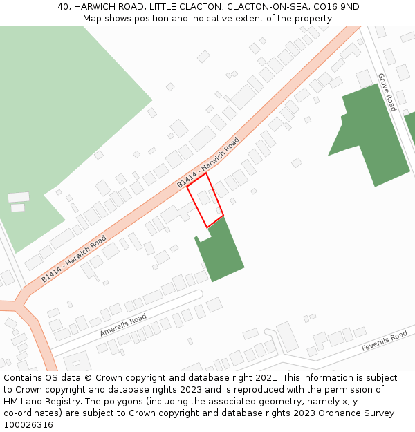 40, HARWICH ROAD, LITTLE CLACTON, CLACTON-ON-SEA, CO16 9ND: Location map and indicative extent of plot