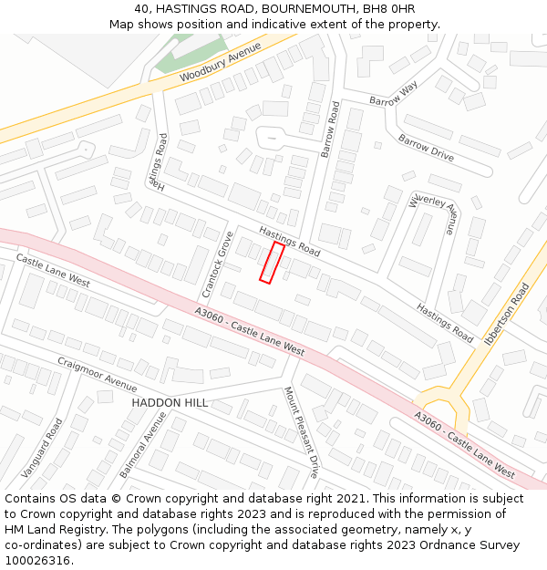 40, HASTINGS ROAD, BOURNEMOUTH, BH8 0HR: Location map and indicative extent of plot