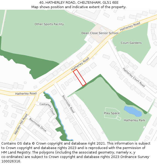 40, HATHERLEY ROAD, CHELTENHAM, GL51 6EE: Location map and indicative extent of plot