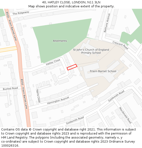 40, HATLEY CLOSE, LONDON, N11 3LN: Location map and indicative extent of plot