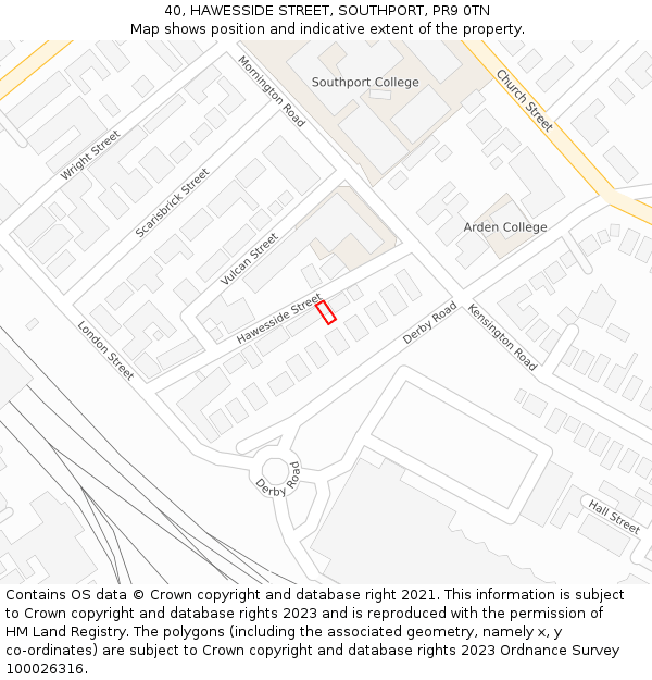 40, HAWESSIDE STREET, SOUTHPORT, PR9 0TN: Location map and indicative extent of plot