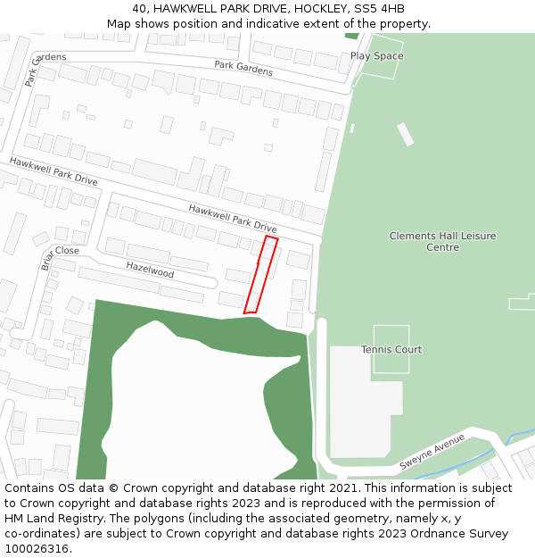 40, HAWKWELL PARK DRIVE, HOCKLEY, SS5 4HB: Location map and indicative extent of plot