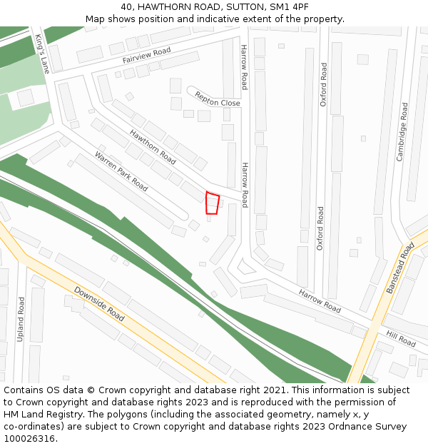 40, HAWTHORN ROAD, SUTTON, SM1 4PF: Location map and indicative extent of plot