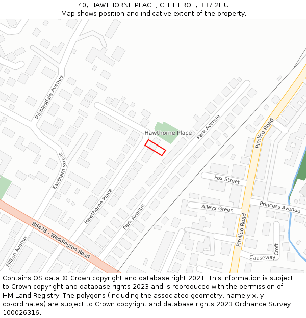 40, HAWTHORNE PLACE, CLITHEROE, BB7 2HU: Location map and indicative extent of plot