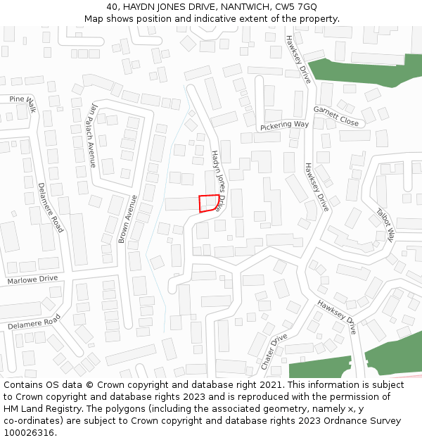 40, HAYDN JONES DRIVE, NANTWICH, CW5 7GQ: Location map and indicative extent of plot