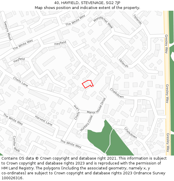 40, HAYFIELD, STEVENAGE, SG2 7JP: Location map and indicative extent of plot