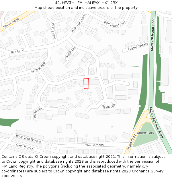 40, HEATH LEA, HALIFAX, HX1 2BX: Location map and indicative extent of plot