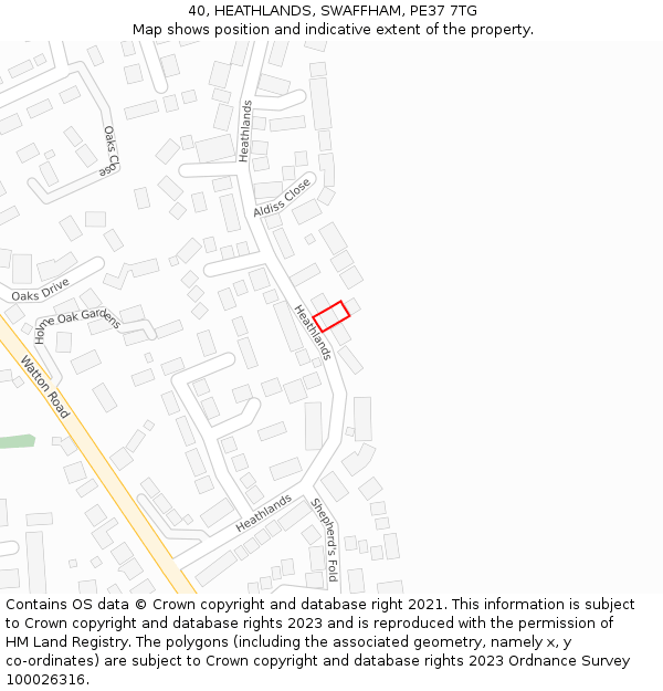 40, HEATHLANDS, SWAFFHAM, PE37 7TG: Location map and indicative extent of plot