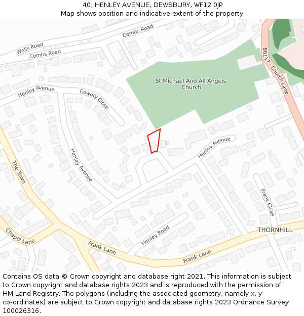 40, HENLEY AVENUE, DEWSBURY, WF12 0JP: Location map and indicative extent of plot
