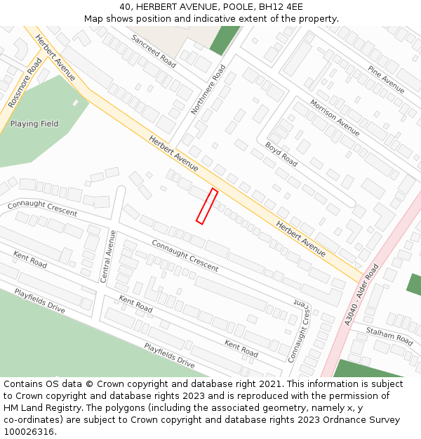 40, HERBERT AVENUE, POOLE, BH12 4EE: Location map and indicative extent of plot