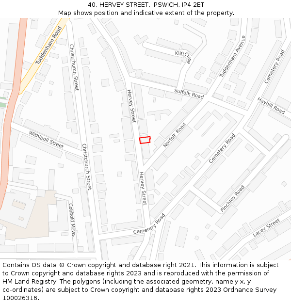 40, HERVEY STREET, IPSWICH, IP4 2ET: Location map and indicative extent of plot
