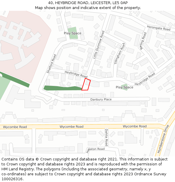 40, HEYBRIDGE ROAD, LEICESTER, LE5 0AP: Location map and indicative extent of plot
