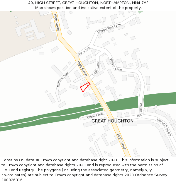 40, HIGH STREET, GREAT HOUGHTON, NORTHAMPTON, NN4 7AF: Location map and indicative extent of plot