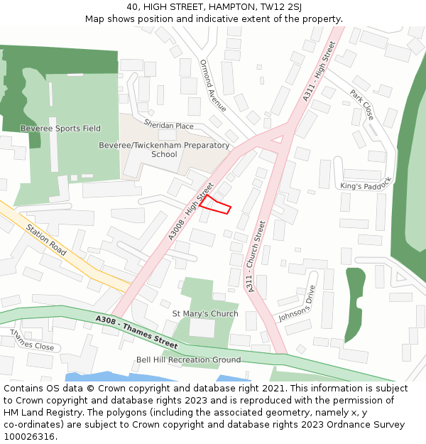 40, HIGH STREET, HAMPTON, TW12 2SJ: Location map and indicative extent of plot