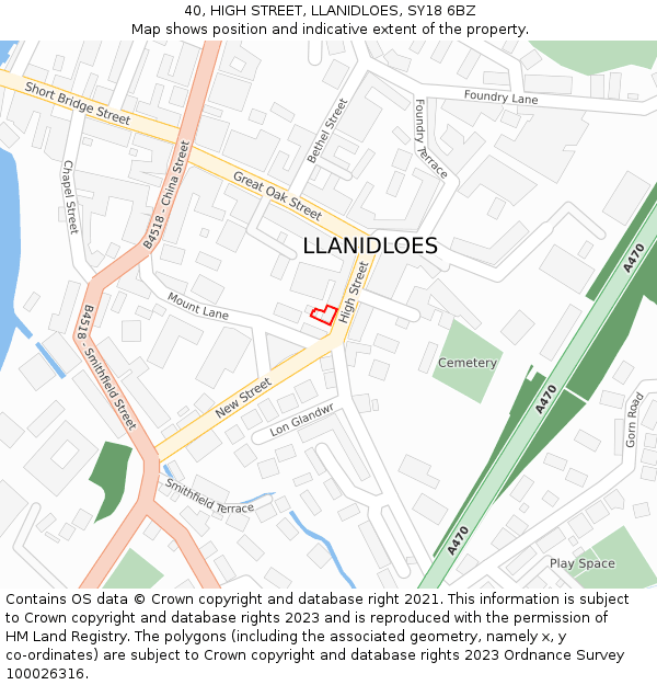 40, HIGH STREET, LLANIDLOES, SY18 6BZ: Location map and indicative extent of plot