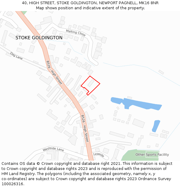 40, HIGH STREET, STOKE GOLDINGTON, NEWPORT PAGNELL, MK16 8NR: Location map and indicative extent of plot