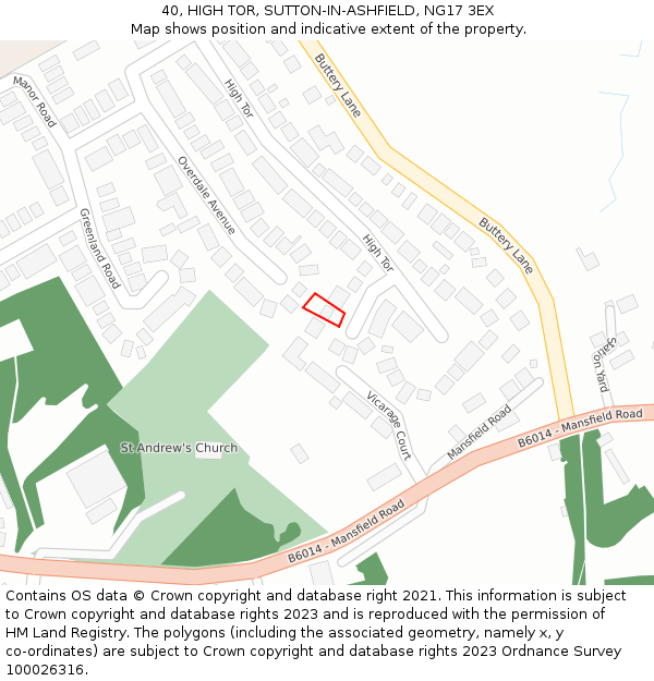 40, HIGH TOR, SUTTON-IN-ASHFIELD, NG17 3EX: Location map and indicative extent of plot