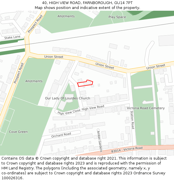 40, HIGH VIEW ROAD, FARNBOROUGH, GU14 7PT: Location map and indicative extent of plot