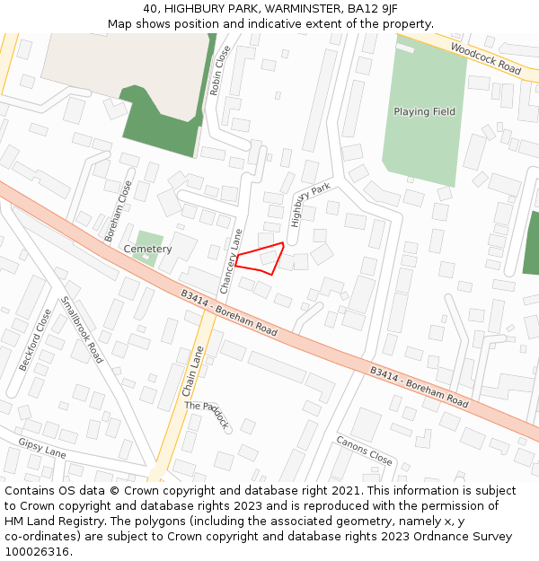 40, HIGHBURY PARK, WARMINSTER, BA12 9JF: Location map and indicative extent of plot