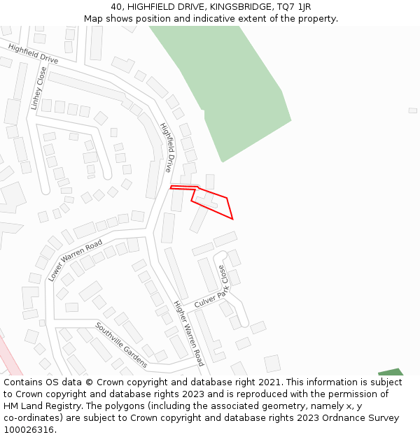 40, HIGHFIELD DRIVE, KINGSBRIDGE, TQ7 1JR: Location map and indicative extent of plot