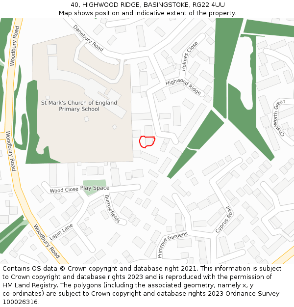 40, HIGHWOOD RIDGE, BASINGSTOKE, RG22 4UU: Location map and indicative extent of plot