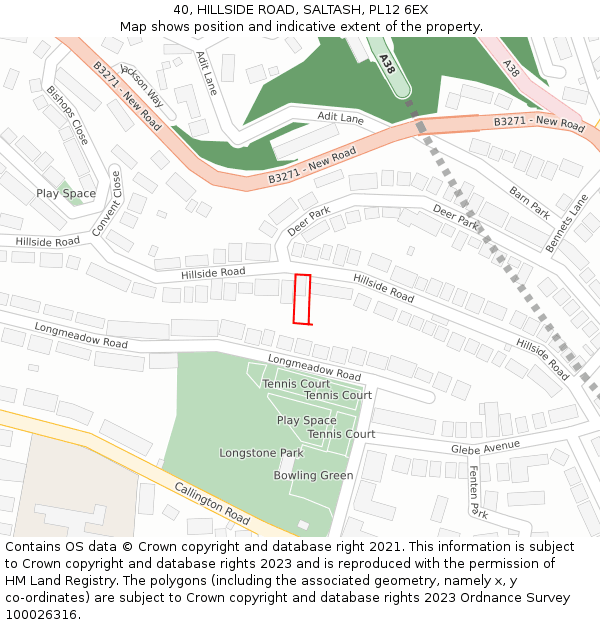 40, HILLSIDE ROAD, SALTASH, PL12 6EX: Location map and indicative extent of plot