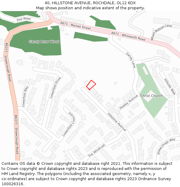 40, HILLSTONE AVENUE, ROCHDALE, OL12 6DX: Location map and indicative extent of plot