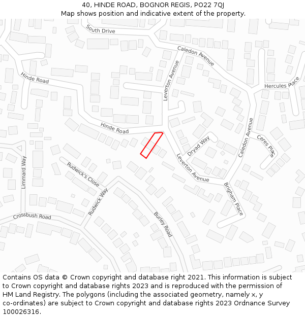 40, HINDE ROAD, BOGNOR REGIS, PO22 7QJ: Location map and indicative extent of plot