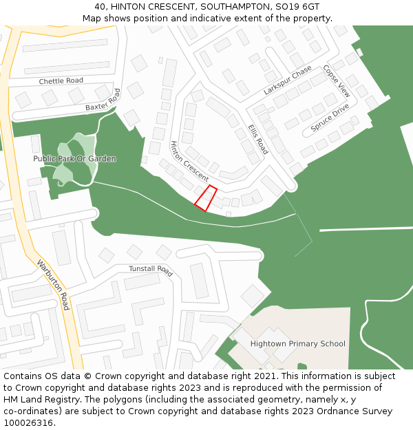 40, HINTON CRESCENT, SOUTHAMPTON, SO19 6GT: Location map and indicative extent of plot