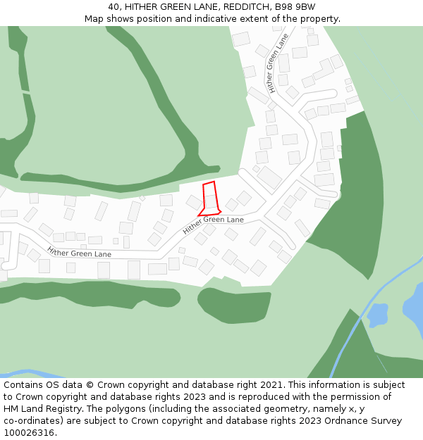 40, HITHER GREEN LANE, REDDITCH, B98 9BW: Location map and indicative extent of plot