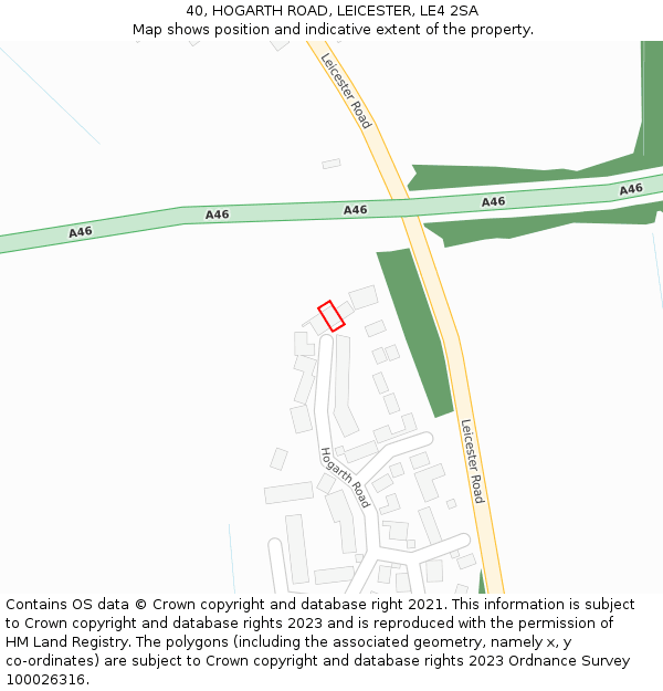 40, HOGARTH ROAD, LEICESTER, LE4 2SA: Location map and indicative extent of plot