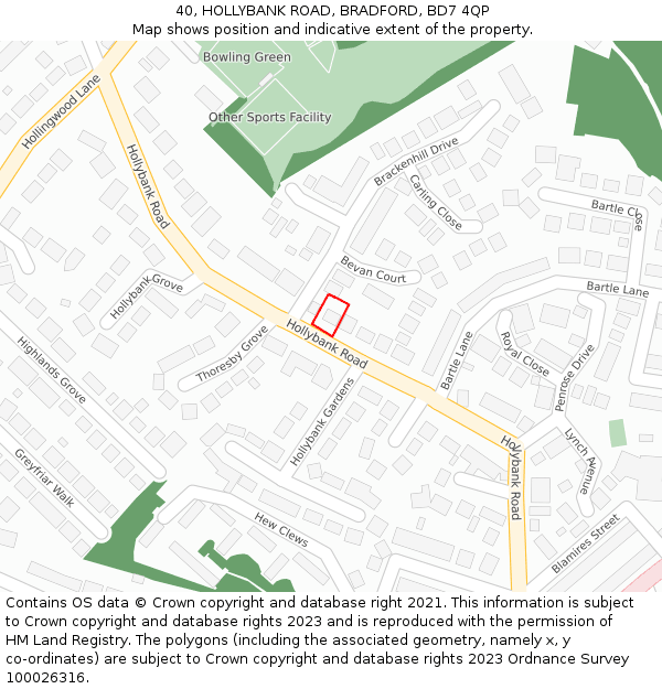 40, HOLLYBANK ROAD, BRADFORD, BD7 4QP: Location map and indicative extent of plot