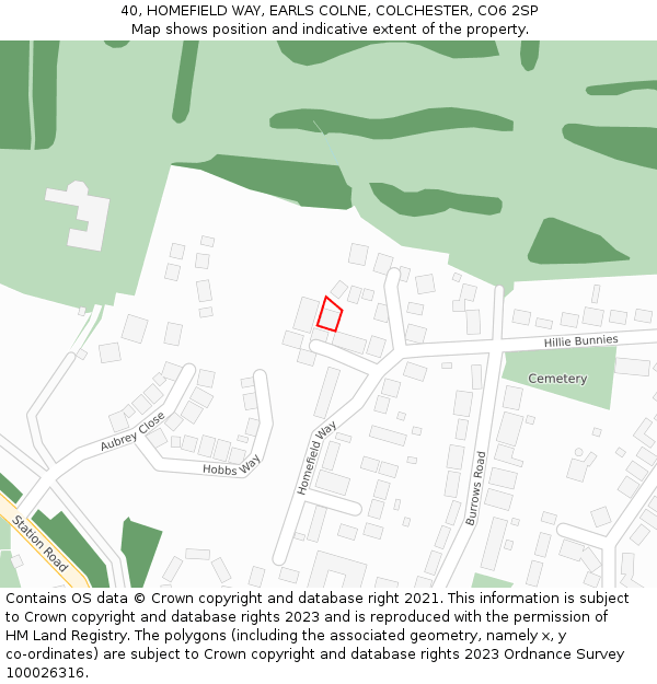 40, HOMEFIELD WAY, EARLS COLNE, COLCHESTER, CO6 2SP: Location map and indicative extent of plot