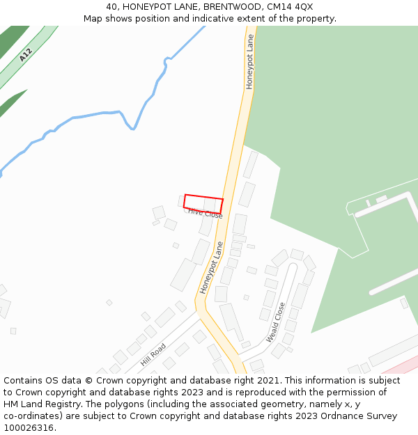 40, HONEYPOT LANE, BRENTWOOD, CM14 4QX: Location map and indicative extent of plot