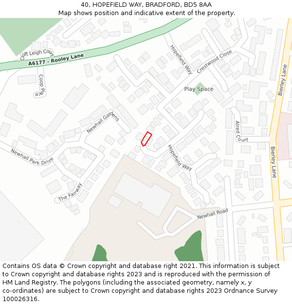 40, HOPEFIELD WAY, BRADFORD, BD5 8AA: Location map and indicative extent of plot