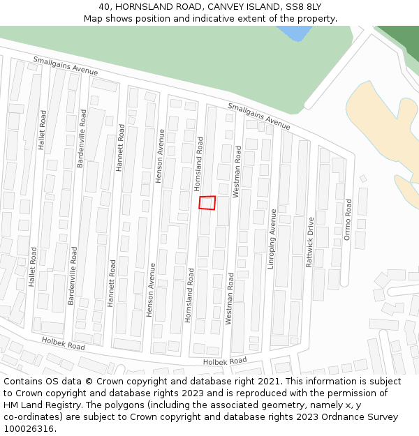 40, HORNSLAND ROAD, CANVEY ISLAND, SS8 8LY: Location map and indicative extent of plot